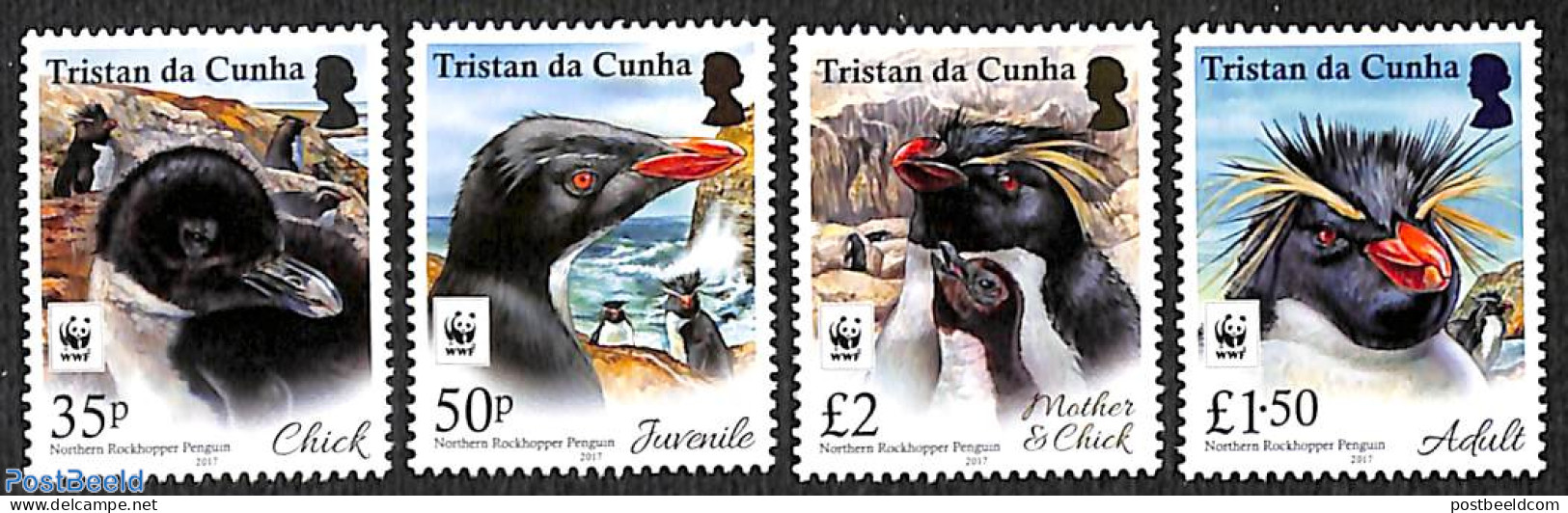 Tristan Da Cunha 2017 WWF, Rockhopper Penguin 4v, Mint NH, Nature - Birds - Penguins - World Wildlife Fund (WWF) - Tristan Da Cunha
