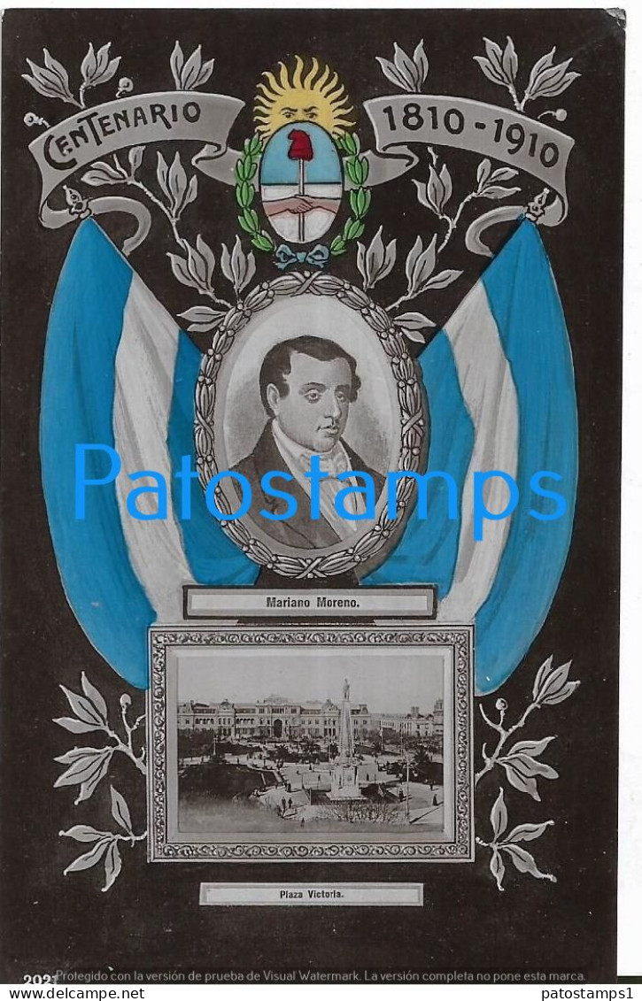 227545 ARGENTINA CENTENARY CENTENARIO PATROTIC FLAG HERALDRY PROCER MARIANO MORENO BUENOS AIRES PLAZA VICTORIA POSTCARD - Argentinien