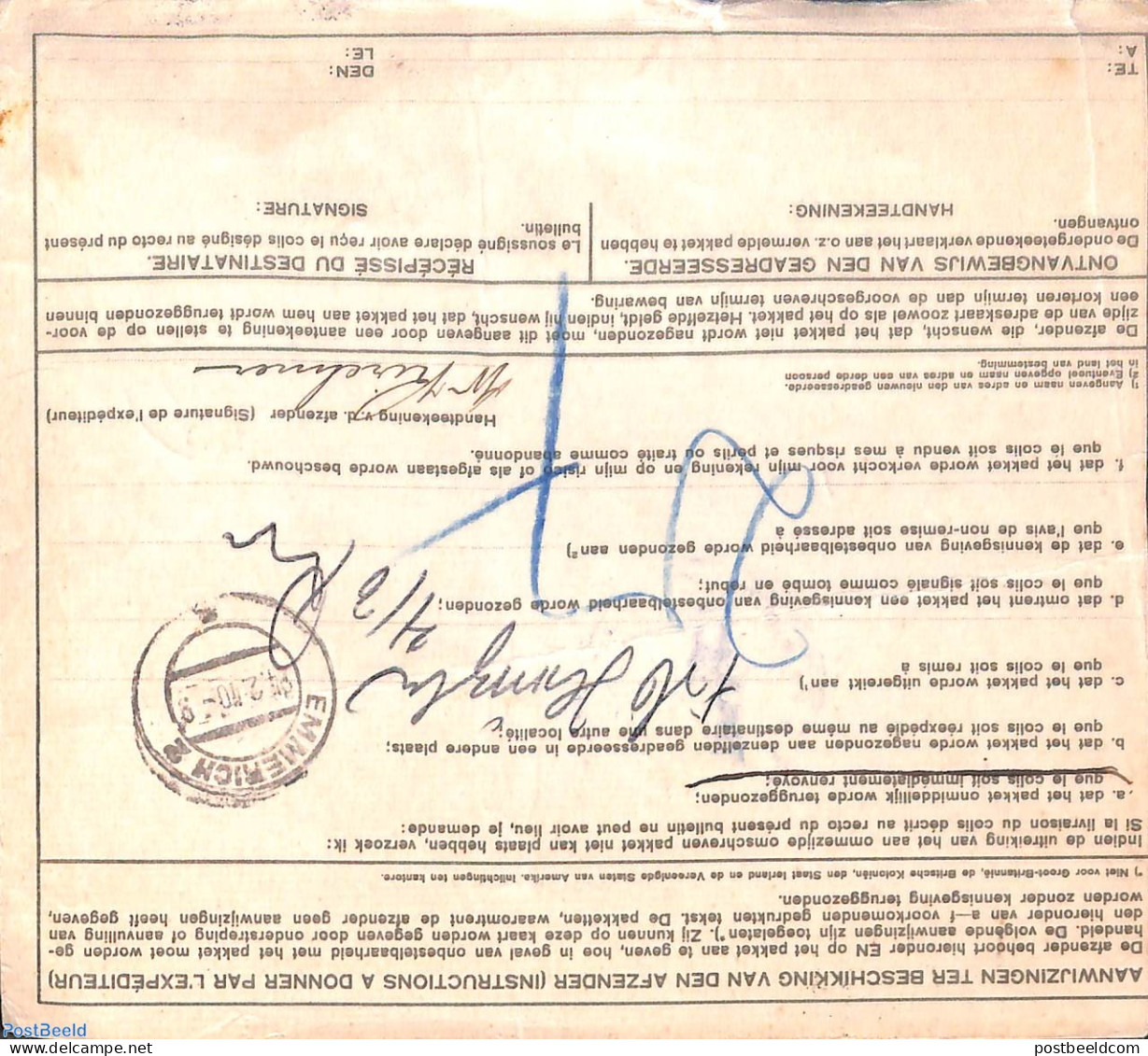 Netherlands 1940 Parcel Card From Rotterdam-Zuid To Göppingen, Postal History, Censored Mail - Cartas & Documentos