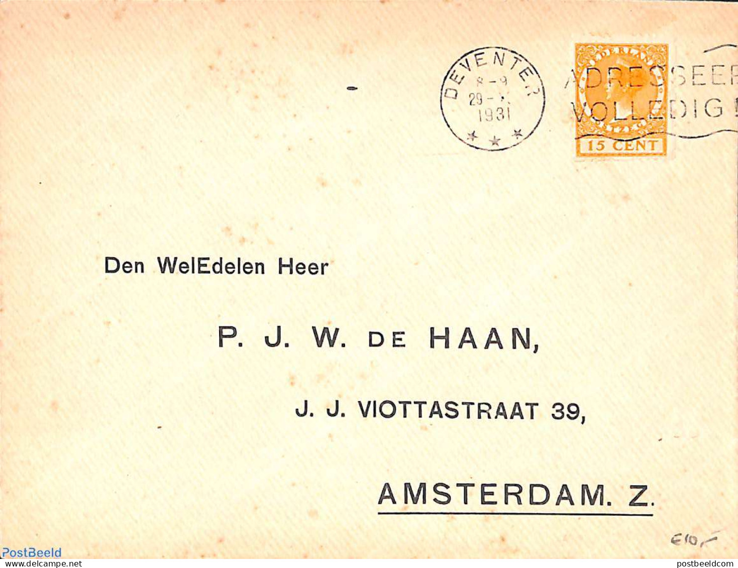 Netherlands 1931 NVPH No. R49 On Cover, Postal History - Brieven En Documenten