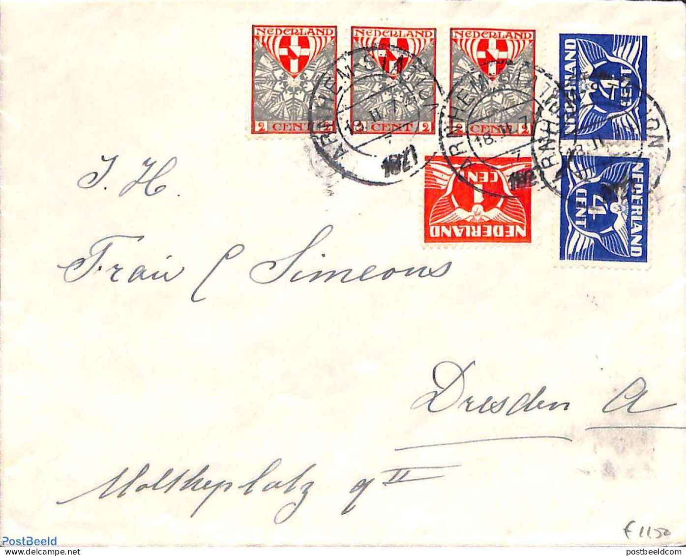 Netherlands 1927 Letter With Child Welfare Stamps From ARNHEM-STATION To Dresden, Postal History, History - Coat Of Arms - Brieven En Documenten