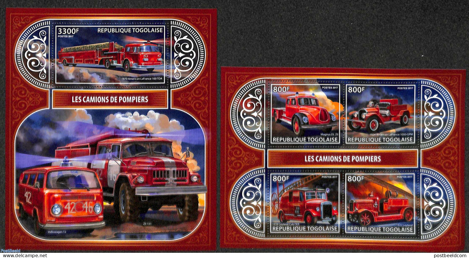 Togo 2017 Fire Engines 2 S/s, Mint NH, Transport - Automobiles - Fire Fighters & Prevention - Cars