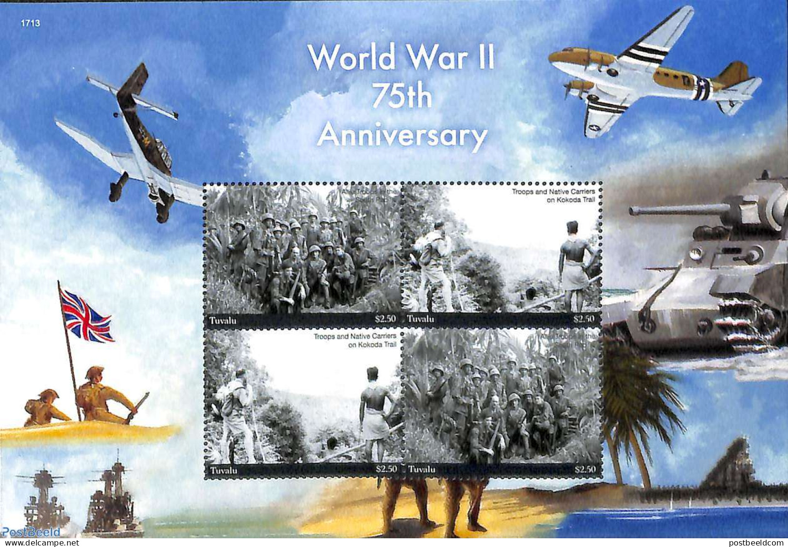 Tuvalu 2017 World War II, 75th Anniv. 4v M/s, Mint NH, History - World War II - 2. Weltkrieg