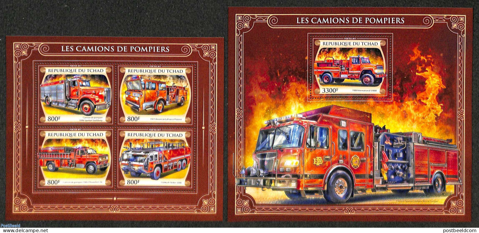 Chad 2017 Fire Engines 2 S/s, Mint NH, Transport - Automobiles - Fire Fighters & Prevention - Other & Unclassified