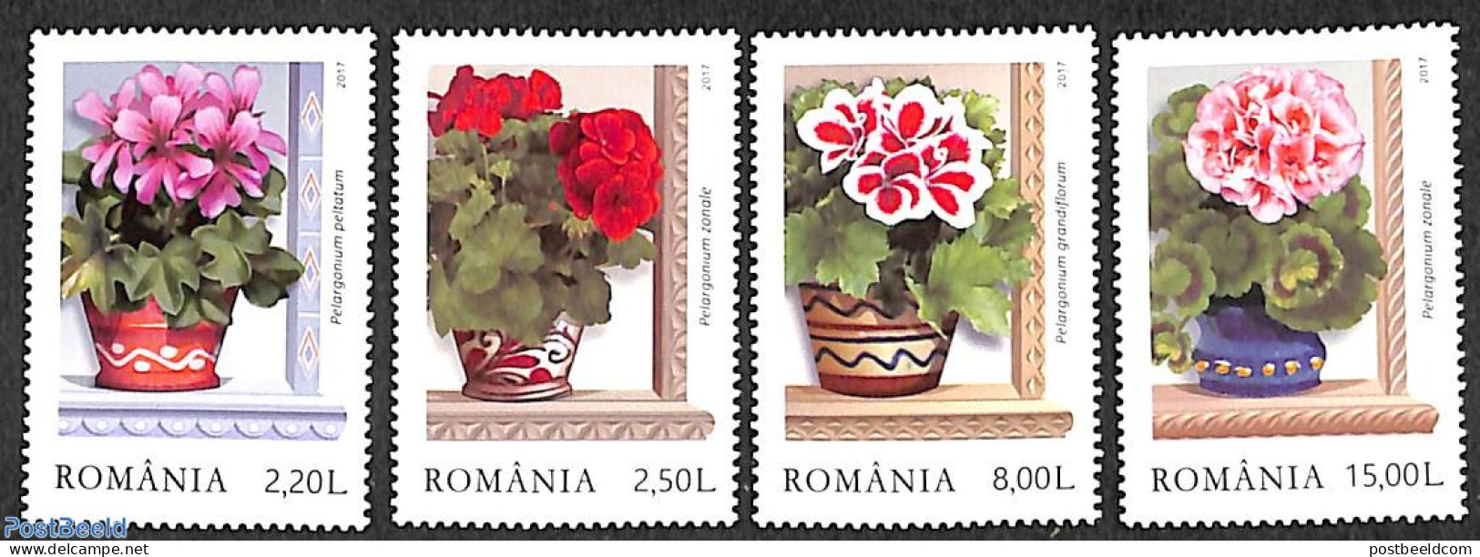Romania 2017 Geraniums 4v, Mint NH, Nature - Flowers & Plants - Ungebraucht