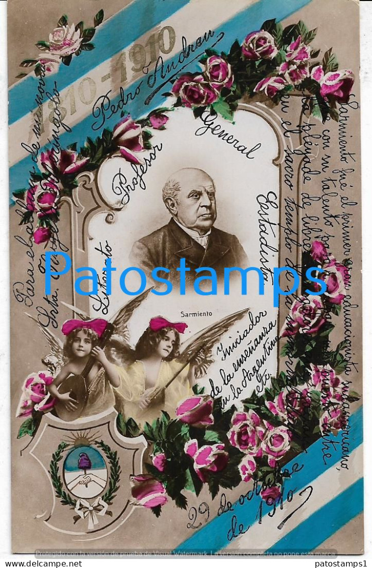 227546 ARGENTINA CENTENARY CENTENARIO PATROTIC FLAG HERALDRY PROCER SARMIENTO  POSTCARD - Argentinien