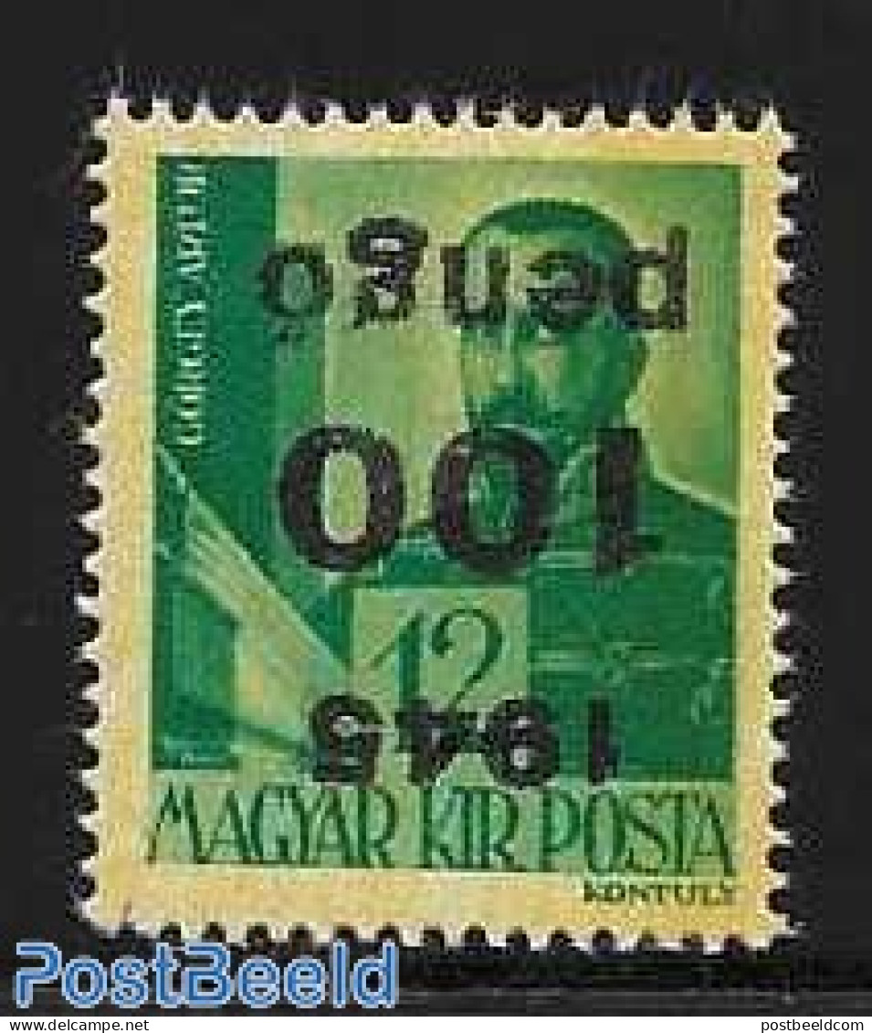Hungary 1945 Inverted Overprint 100p On 12f, Mint NH - Unused Stamps