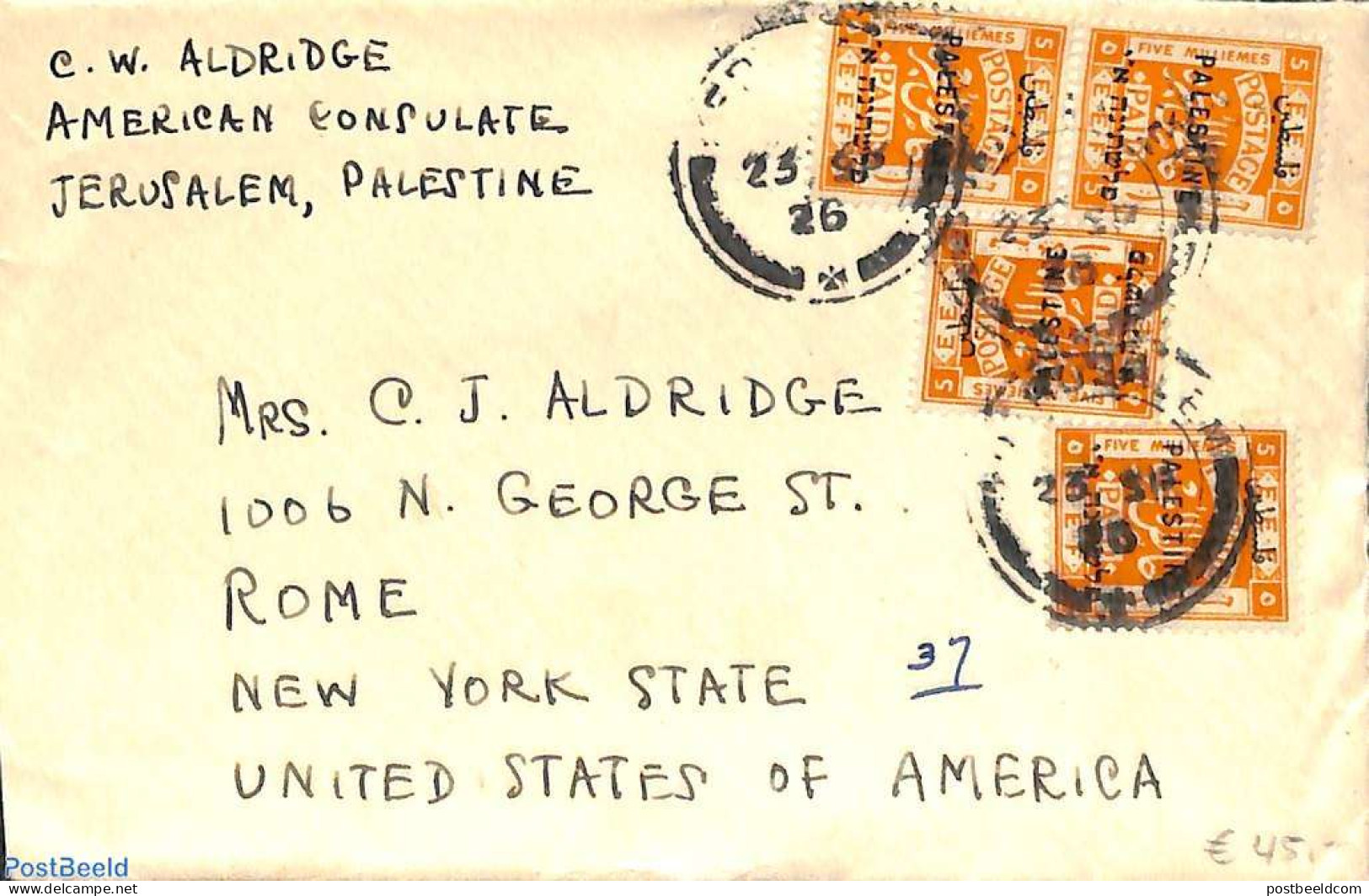 Palestinian Terr. 1926 Letter To USA, Postal History - Palestina