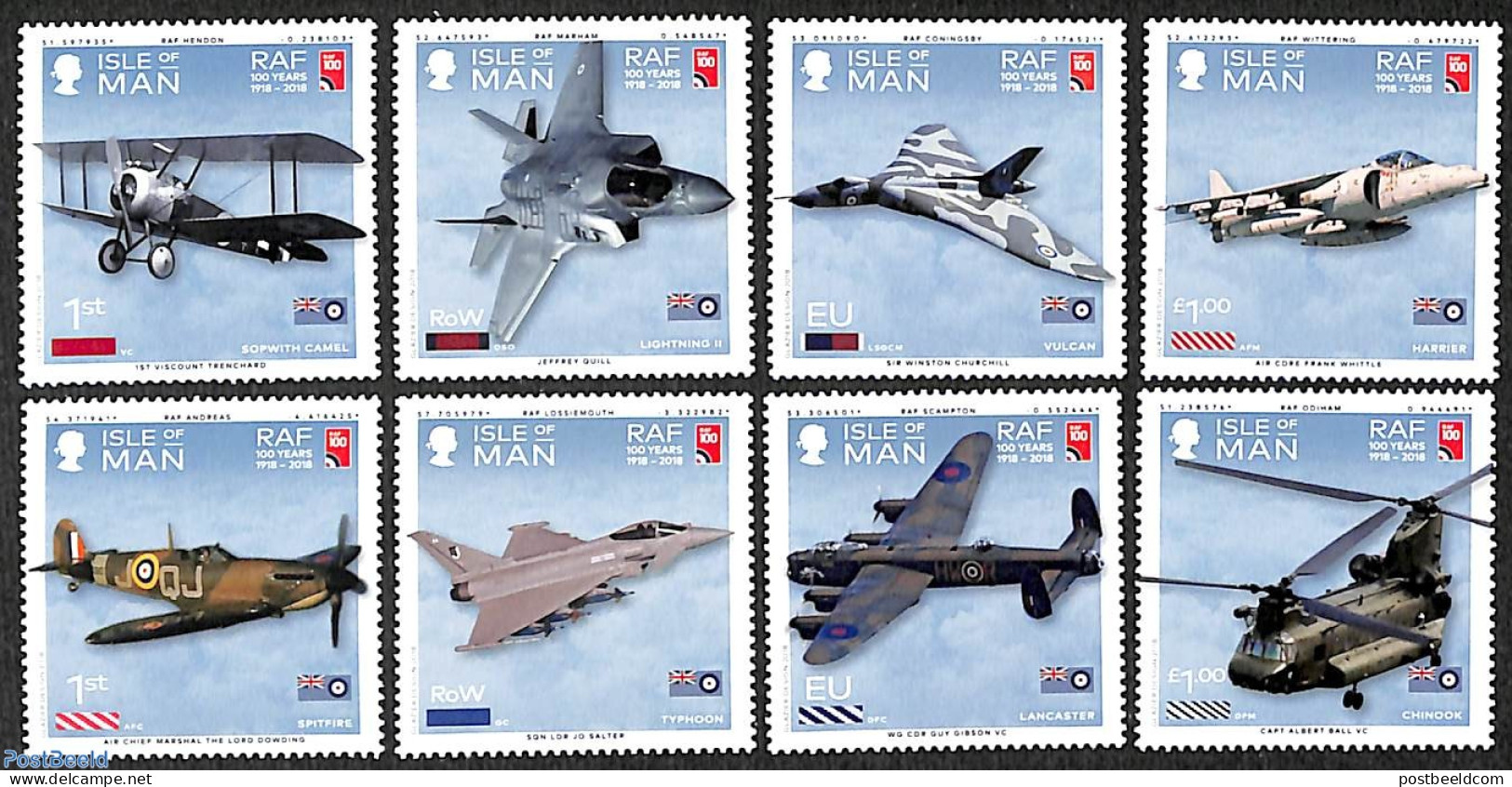 Isle Of Man 2018 Royal Airforce 8v, Mint NH, Transport - Helicopters - Aircraft & Aviation - Hubschrauber