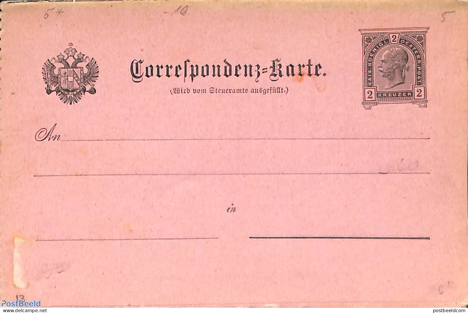 Austria 1890 Tax Correspondence Card, Rosa, Unused Postal Stationary - Brieven En Documenten