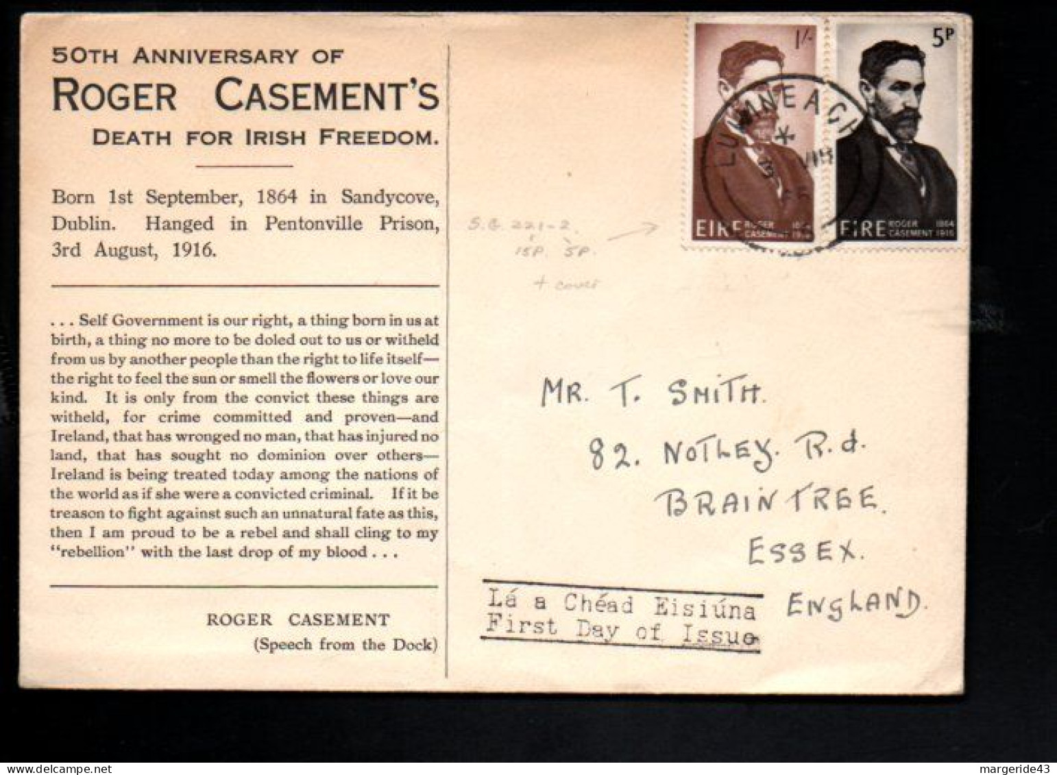 IRLANDE AFFRANCHISSEMENT COMPOSE SUR LETTRE  POUR LA FRANCE 1966 - Storia Postale