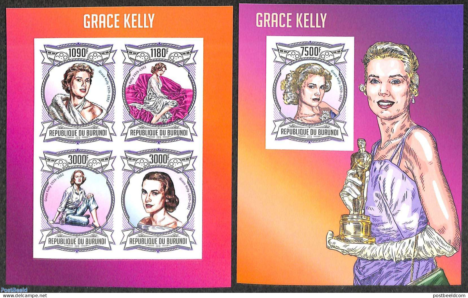 Burundi 2013 Grace Kelly 2 S/s, Imperforated, Mint NH, Kings & Queens (Royalty) - Movie Stars - Case Reali