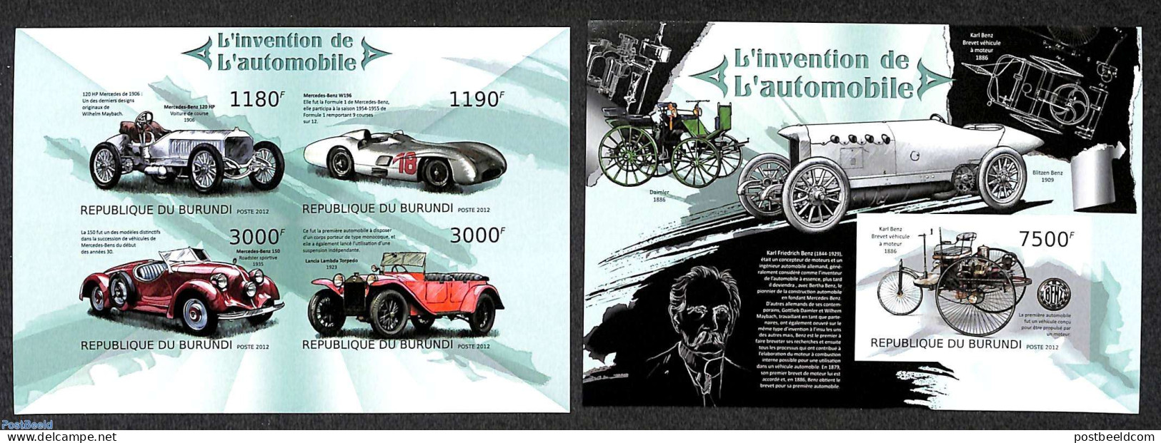 Burundi 2012 Automobile Invention  2 S/s, Imperforated, Mint NH, Automobiles - Cars