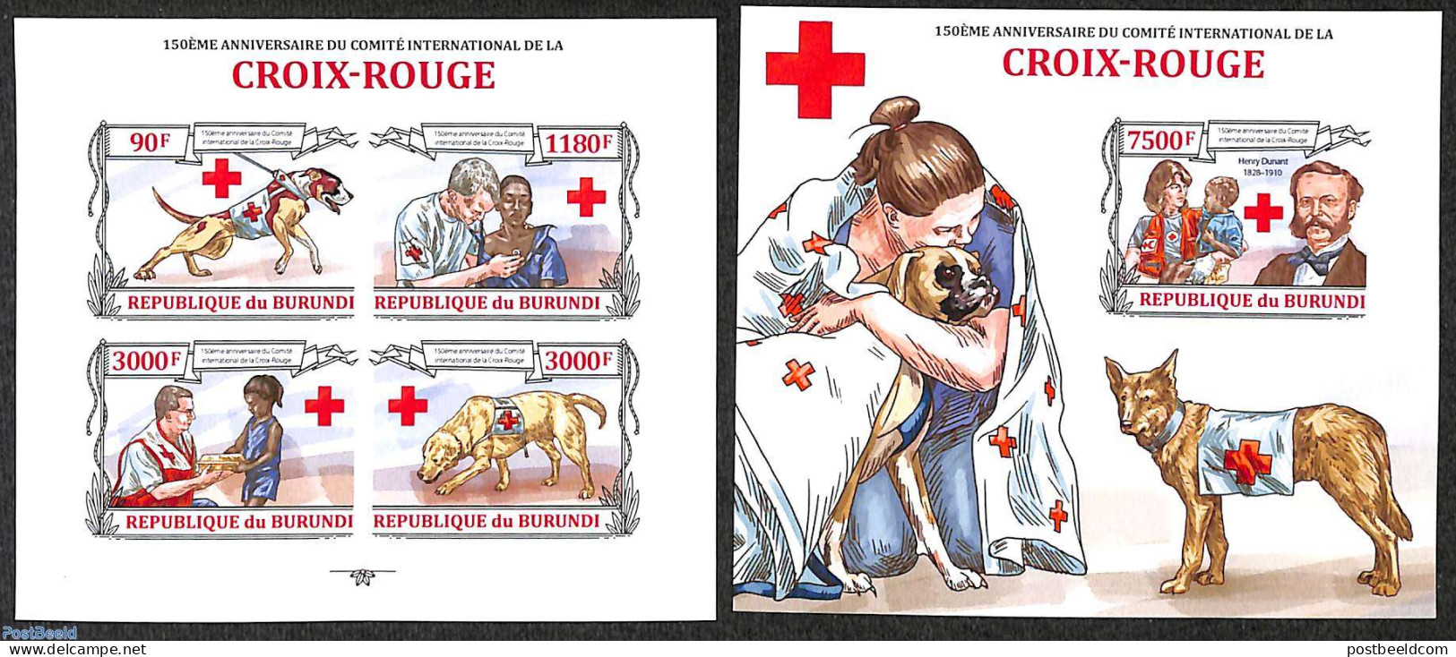 Burundi 2013 Red Cross  2 S/s, Imperforated, Mint NH, Health - Nature - Red Cross - Dogs - Croce Rossa