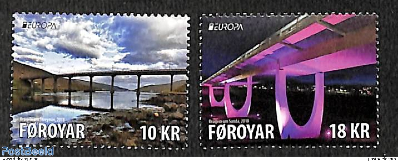 Faroe Islands 2018 Europa, Bridges 2v, Mint NH, History - Europa (cept) - Art - Bridges And Tunnels - Puentes