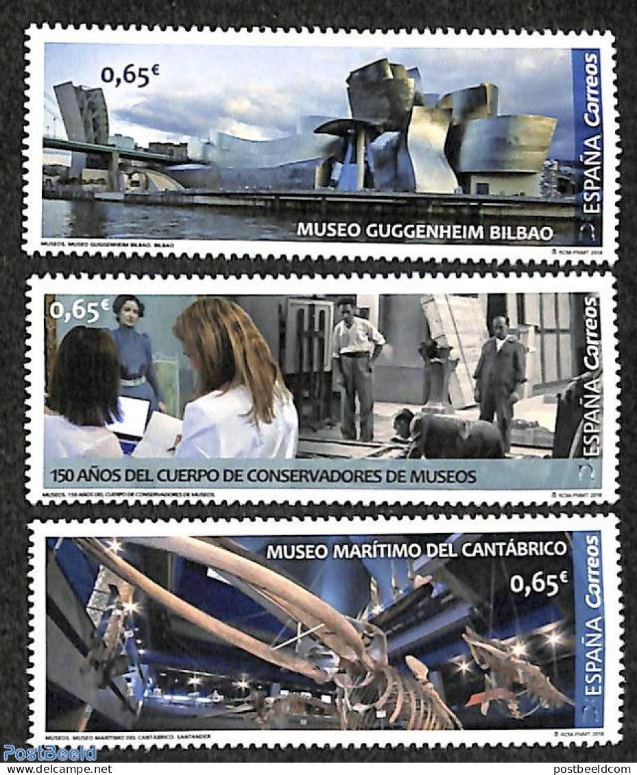 Spain 2018 Museums 3v, Mint NH, Nature - Sea Mammals - Art - Modern Architecture - Museums - Unused Stamps