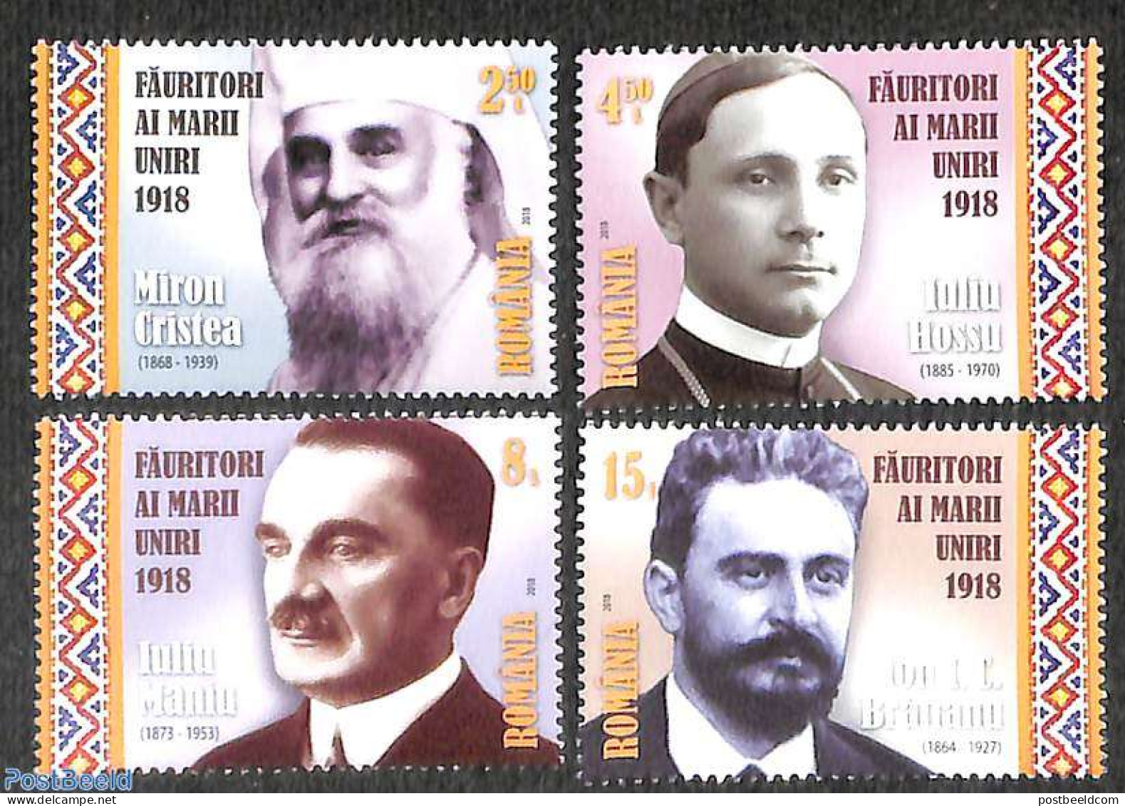 Romania 2018 Founders Of The Great Union 4v, Mint NH - Unused Stamps