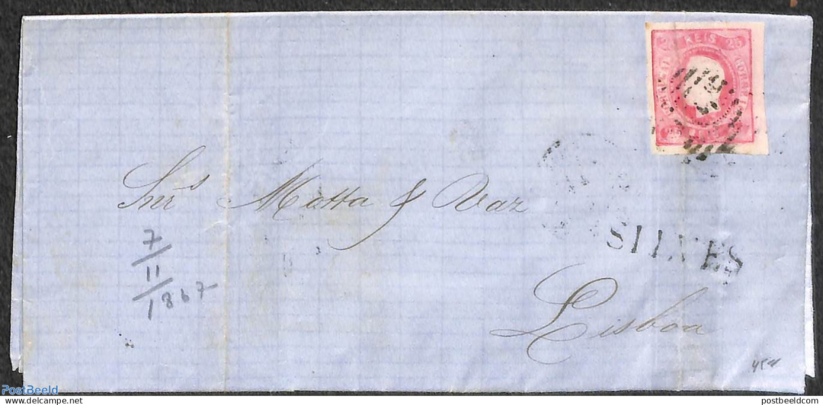 Portugal 1867 Letter From Silves Via Faro To Lisboa, Tear All Over Stamp, Postal History - Storia Postale