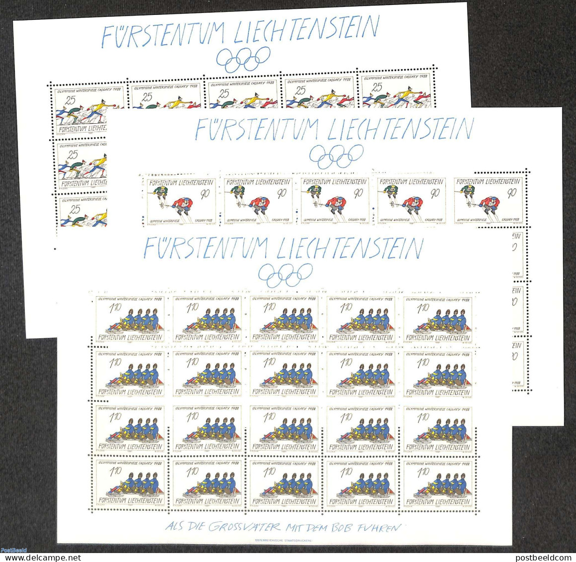 Liechtenstein 1987 Olympic Winter Games 3 M/s, Mint NH, Sport - Olympic Winter Games - Unused Stamps