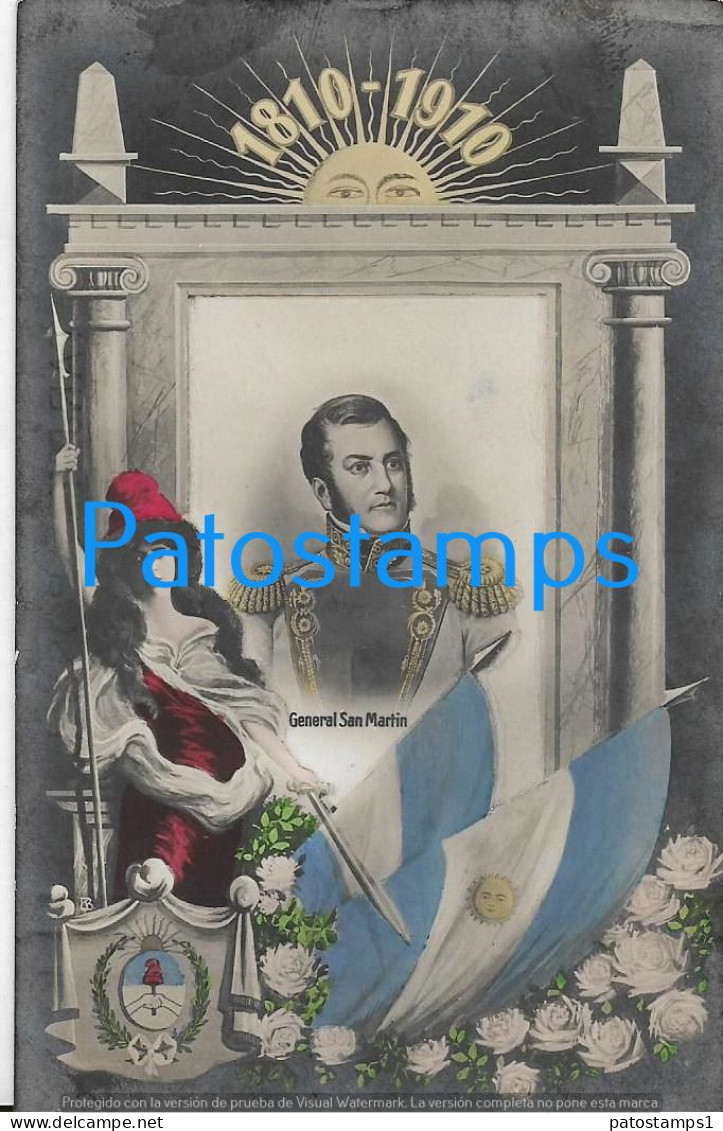 227548 ARGENTINA CENTENARY CENTENARIO PATROTIC FLAG HERALDRY PROCER GRAL SAN MARTIN TO ITALY POSTCARD - Argentina