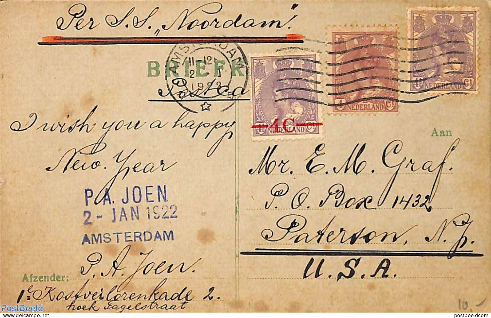 Netherlands 1922 Postcard To USA With Remarkable Franking, Postal History - Lettres & Documents