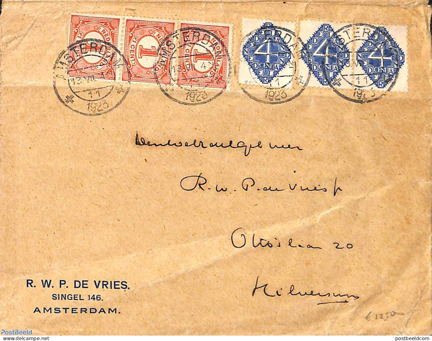 Netherlands 1923 Letter From Amsterdam To Hilversum, Postal History - Cartas & Documentos