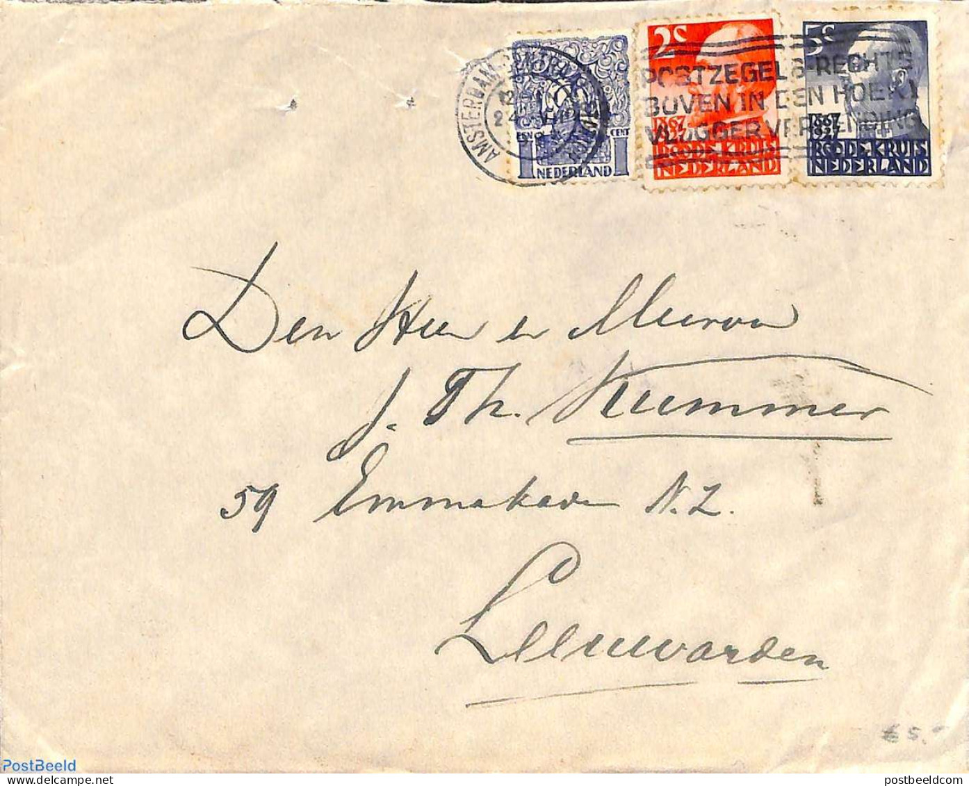 Netherlands 1927 Letter With Red Cross Stamps, Postal History, Red Cross - Covers & Documents