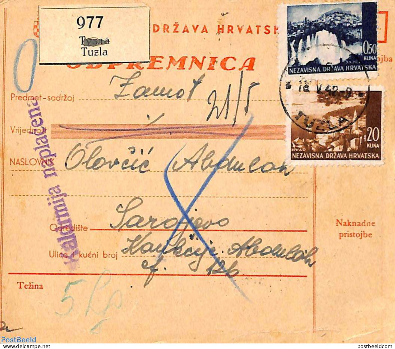 Croatia 1942 Parcel Card, Postal History - Croazia
