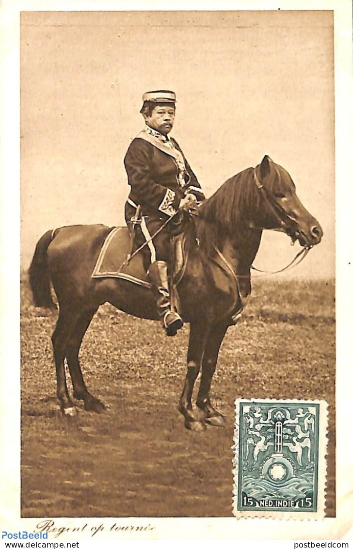 Netherlands Indies 1922 Souvenir Card With Floating Safe Stamp, Postal History, Horses - Uniforms - Costumes