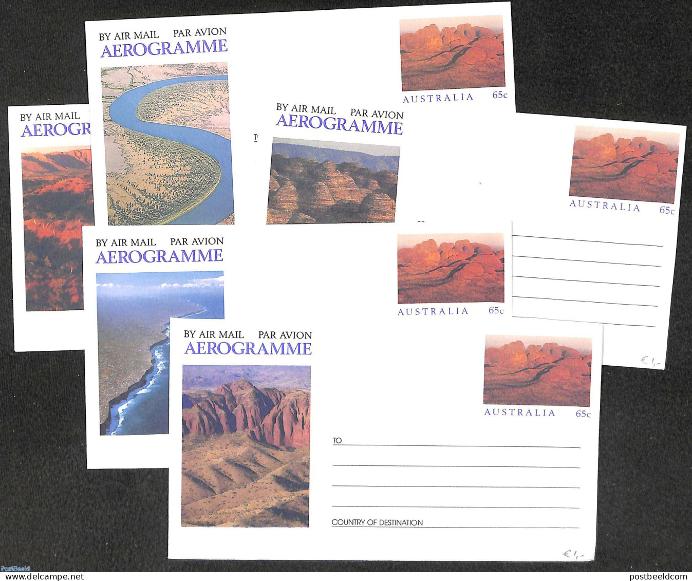 Australia 1990 Set Of 5 Aerogrammes, Views, Unused Postal Stationary - Covers & Documents