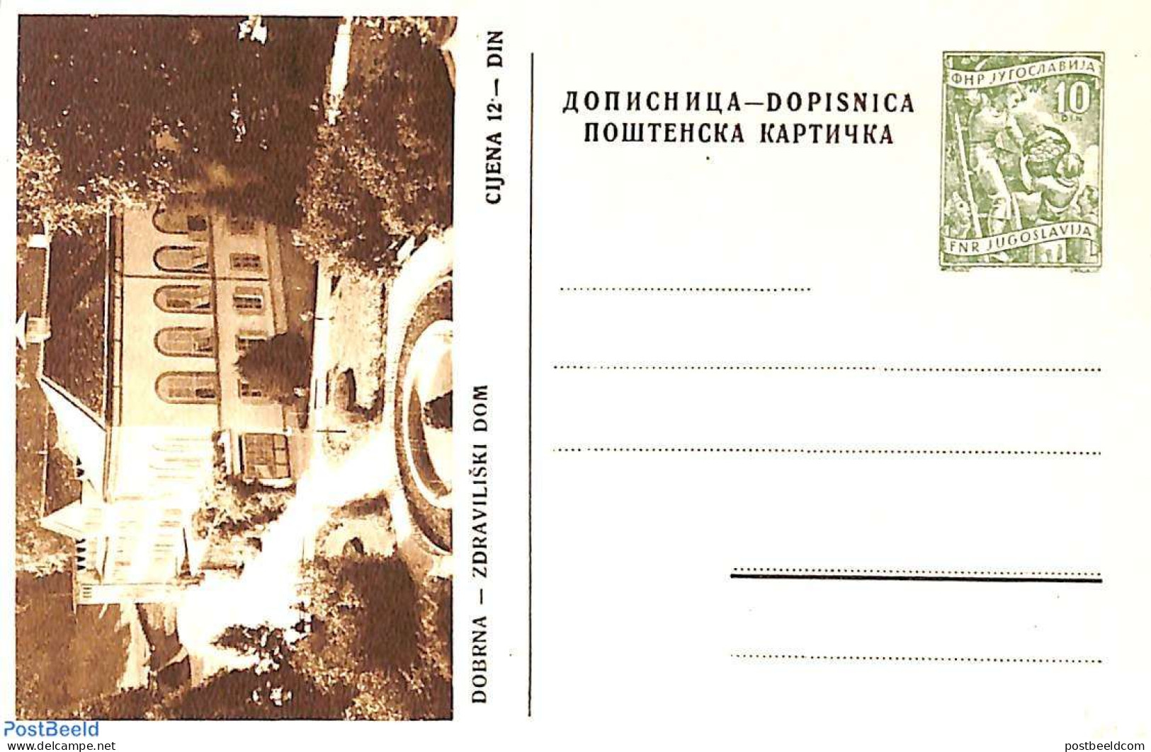 Yugoslavia 1955 Illustrated Postcard 10Din, Dobrna, Unused Postal Stationary - Covers & Documents