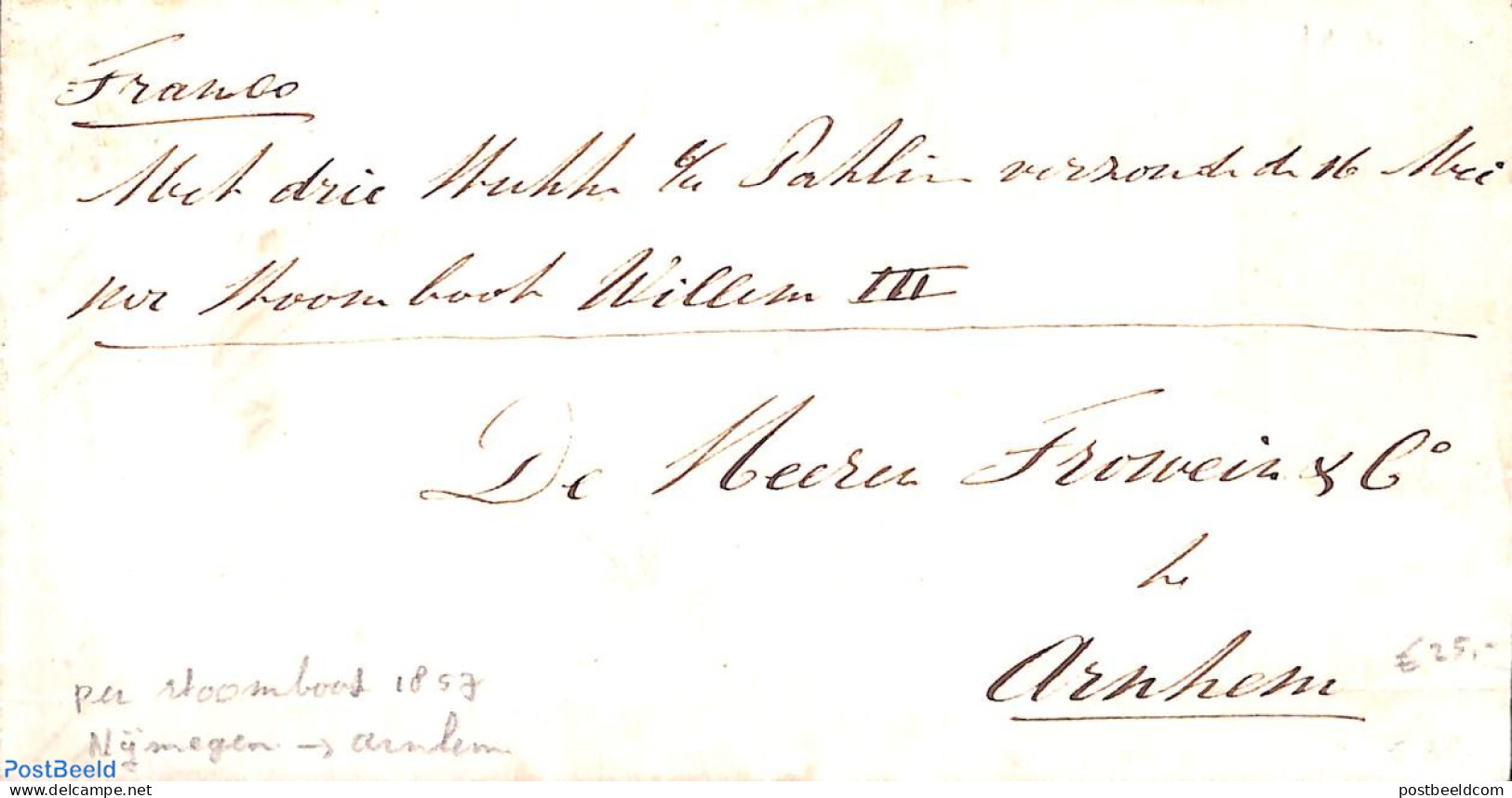 Netherlands 1857 Folding Invoice From Nijmegen To Arnhem Per Stoomboot Willem III, Postal History - Covers & Documents