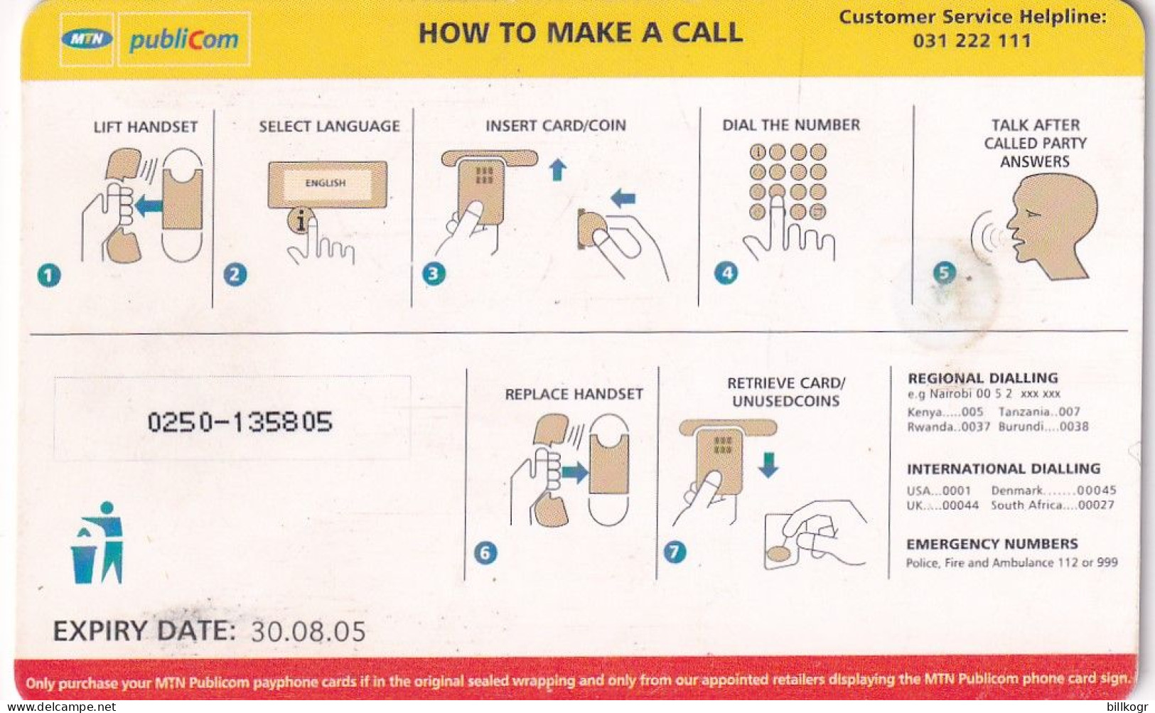 UGANDA - Cartoon Phone Booth, How To Make A Call, MTN Publicom Telecard Shs 25000, Exp.date 30/08/05, Used - Oeganda
