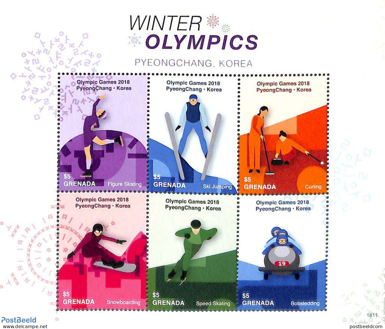 Grenada 2018 Olympic Winter Games 6v M/s, Mint NH, Sport - (Bob) Sleigh Sports - Olympic Winter Games - Skating - Skiing - Inverno