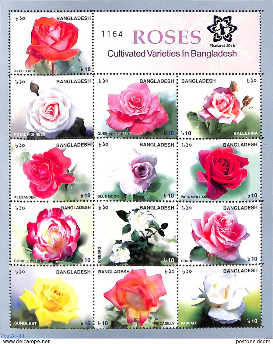 Bangladesh 2016 Roses M/s With Finland 2016 Overprint, Mint NH, Nature - Roses - Philately - Bangladesch