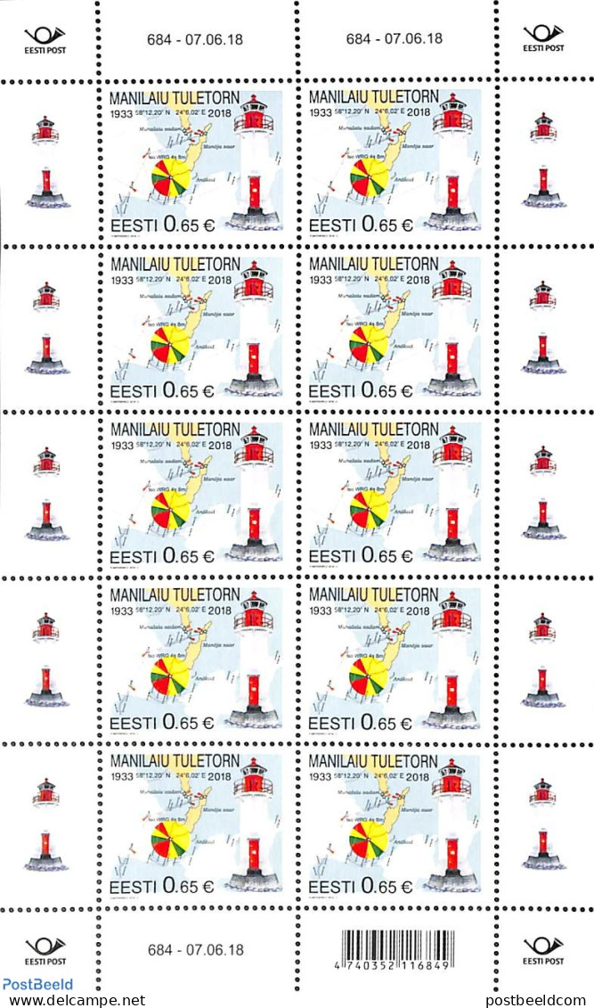 Estonia 2018 Lighthouse M/s, Mint NH, Various - Lighthouses & Safety At Sea - Maps - Faros