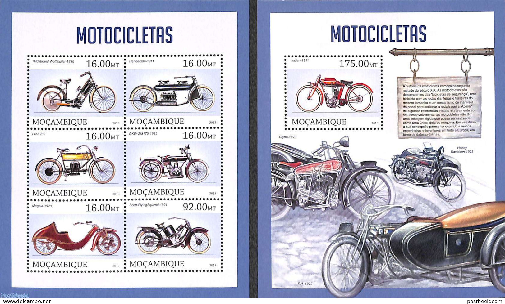 Mozambique 2013 Motorcycles 2 S/s, Mint NH, Transport - Motorcycles - Motorbikes