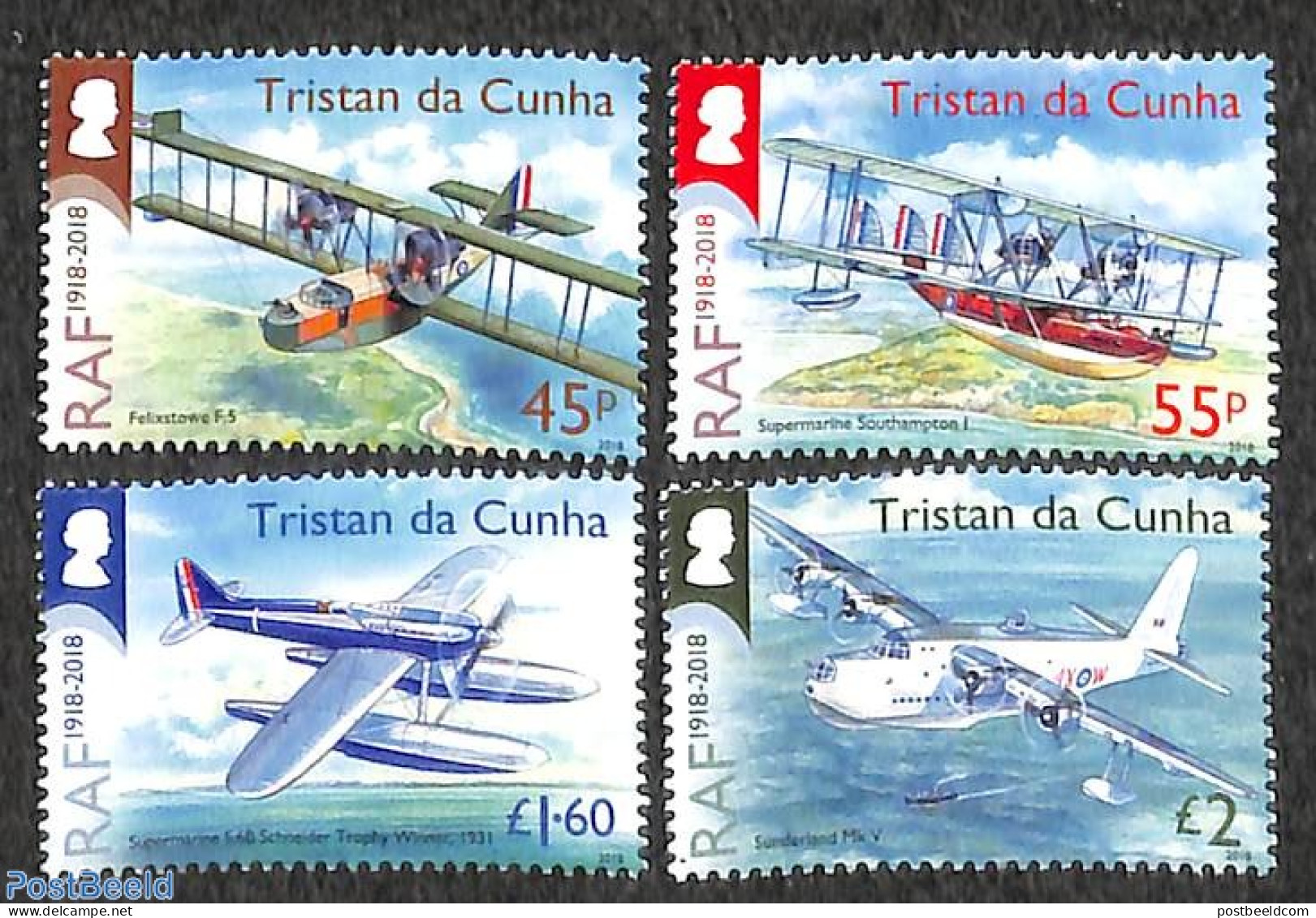 Tristan Da Cunha 2018 RAF Centenary 4v, Mint NH, Transport - Aircraft & Aviation - Airplanes