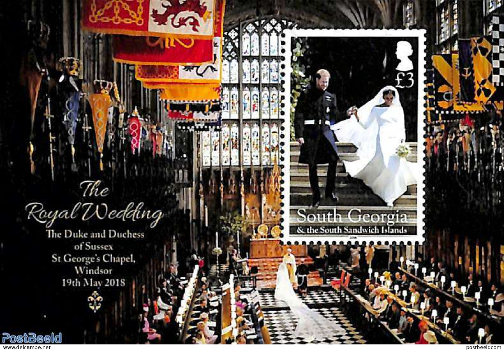 South Georgia / Falklands Dep. 2018 Prince Harry And Meghan Markle Wedding S/s, Mint NH, History - Kings & Queens (Roy.. - Königshäuser, Adel