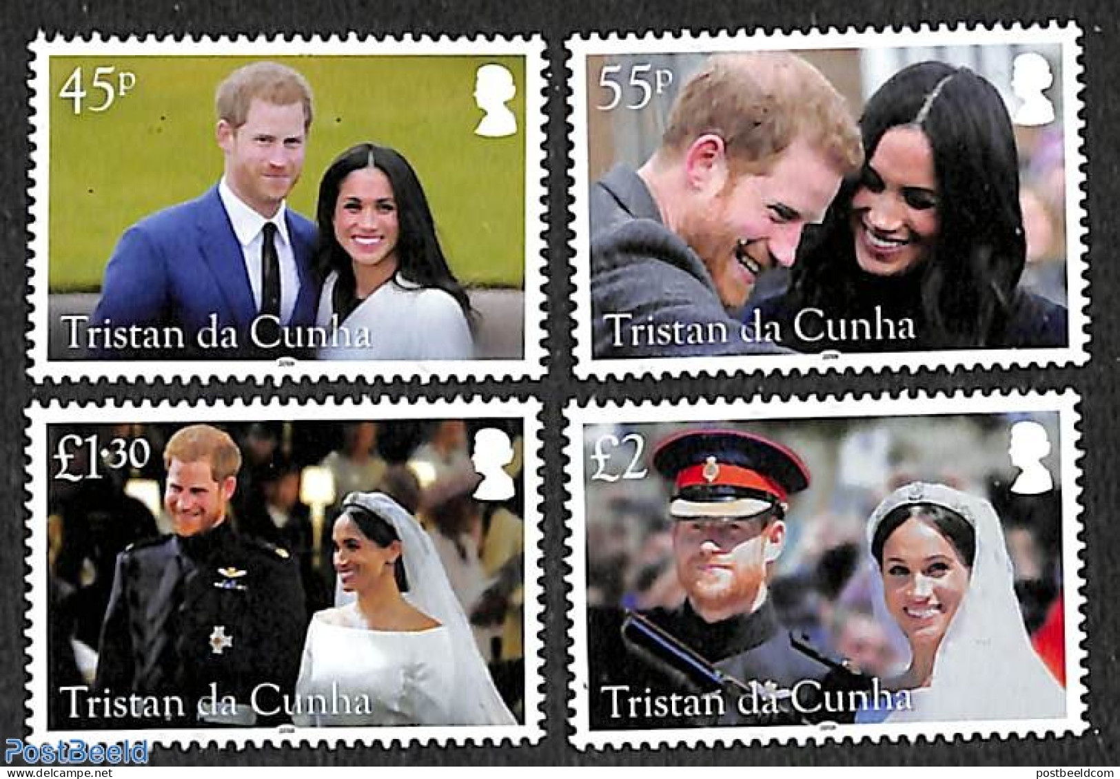 Tristan Da Cunha 2018 Prince Harry And Meghan Markle Wedding 4v, Mint NH, History - Kings & Queens (Royalty) - Case Reali