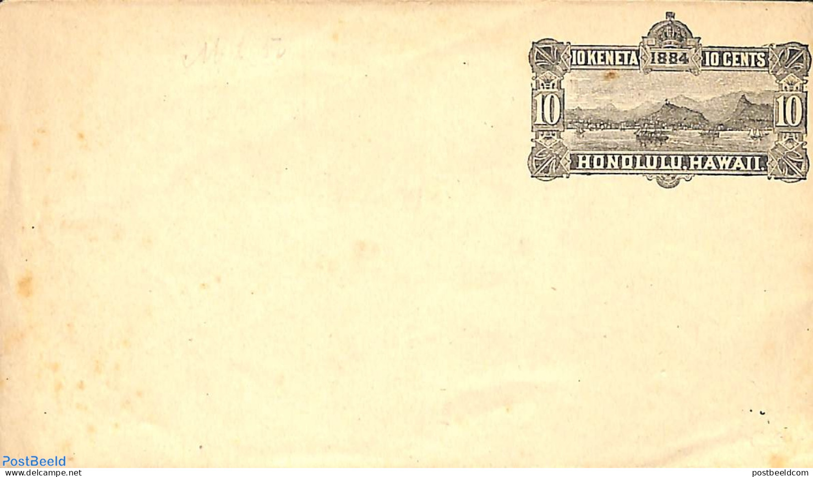 Hawaii 1884 Envelope 10c Black, 151x86mm, Unused Postal Stationary, Ships And Boats - Barche