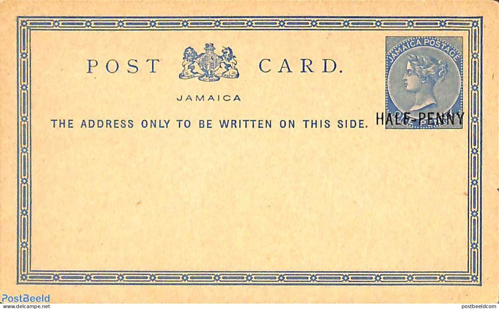 Jamaica 1890 Postcard HALF PENNY On 1d, Unused Postal Stationary - Jamaique (1962-...)