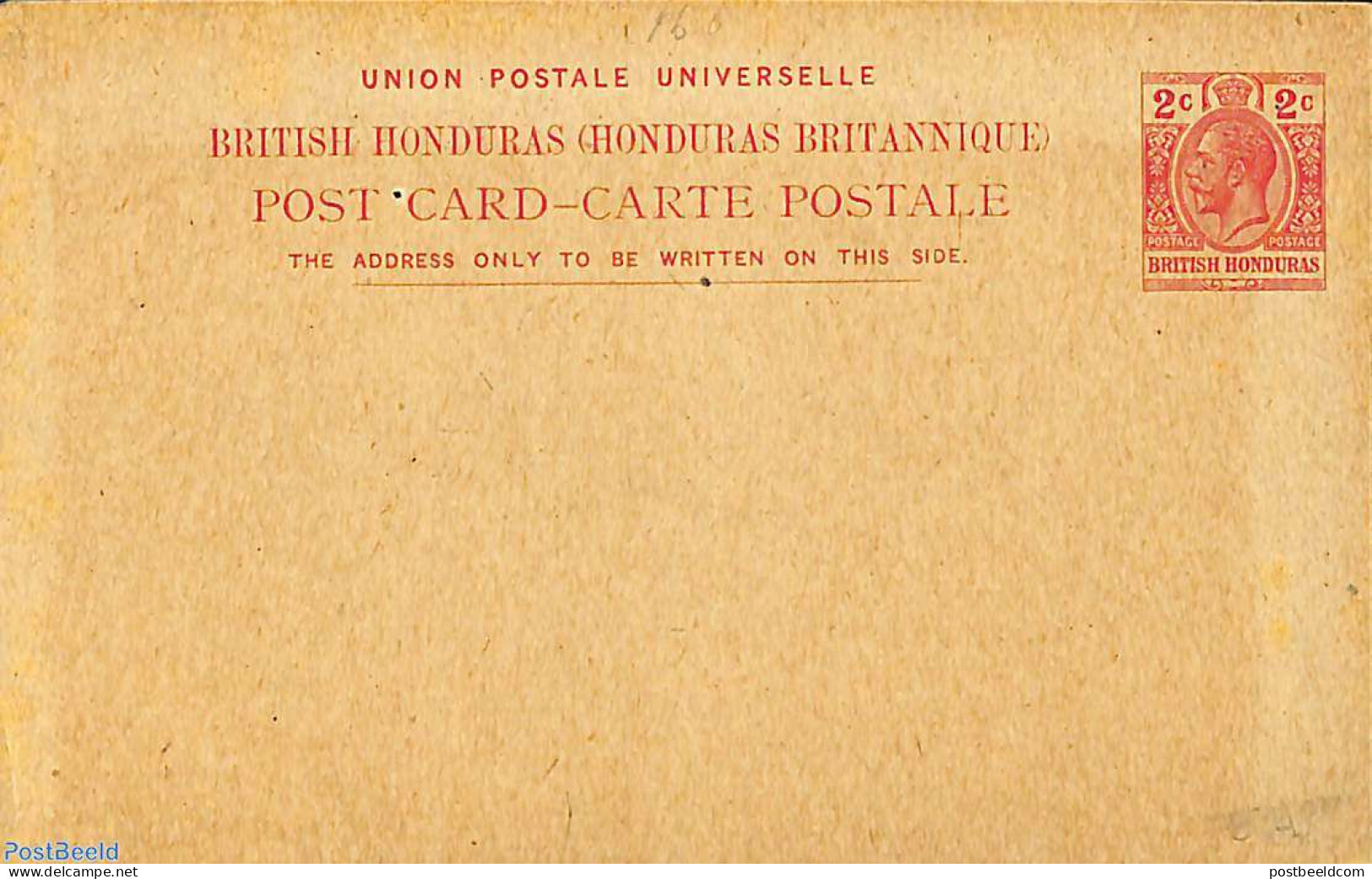 Belize/British Honduras 1913 Postcard 2c, Unused Postal Stationary - Honduras Britannique (...-1970)