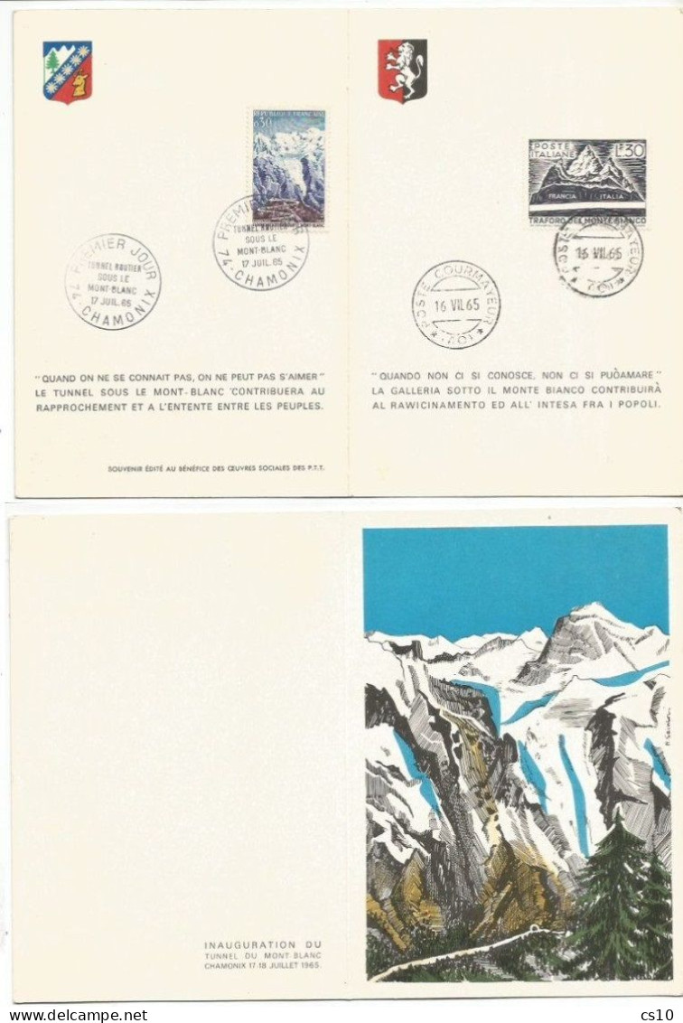 1965 Tunnel Mont Blanc Traforo Monte Bianco Joint Issue Italia France + #2 FDC + 1 Pcard - Gemeinschaftsausgaben