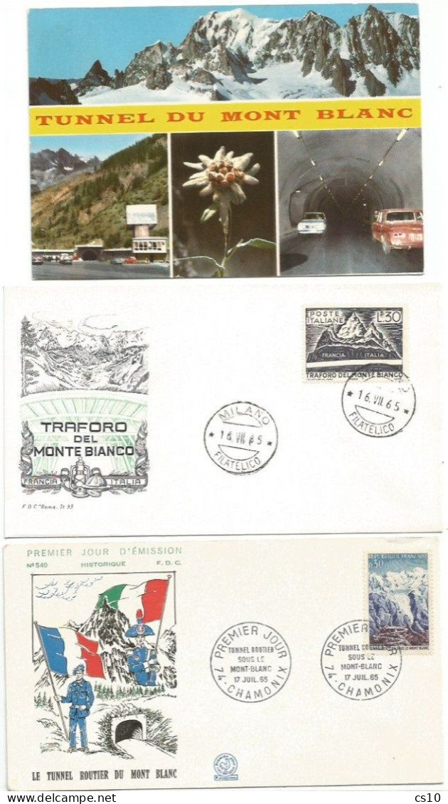 1965 Tunnel Mont Blanc Traforo Monte Bianco Joint Issue Italia France + #2 FDC + 1 Pcard - Gezamelijke Uitgaven