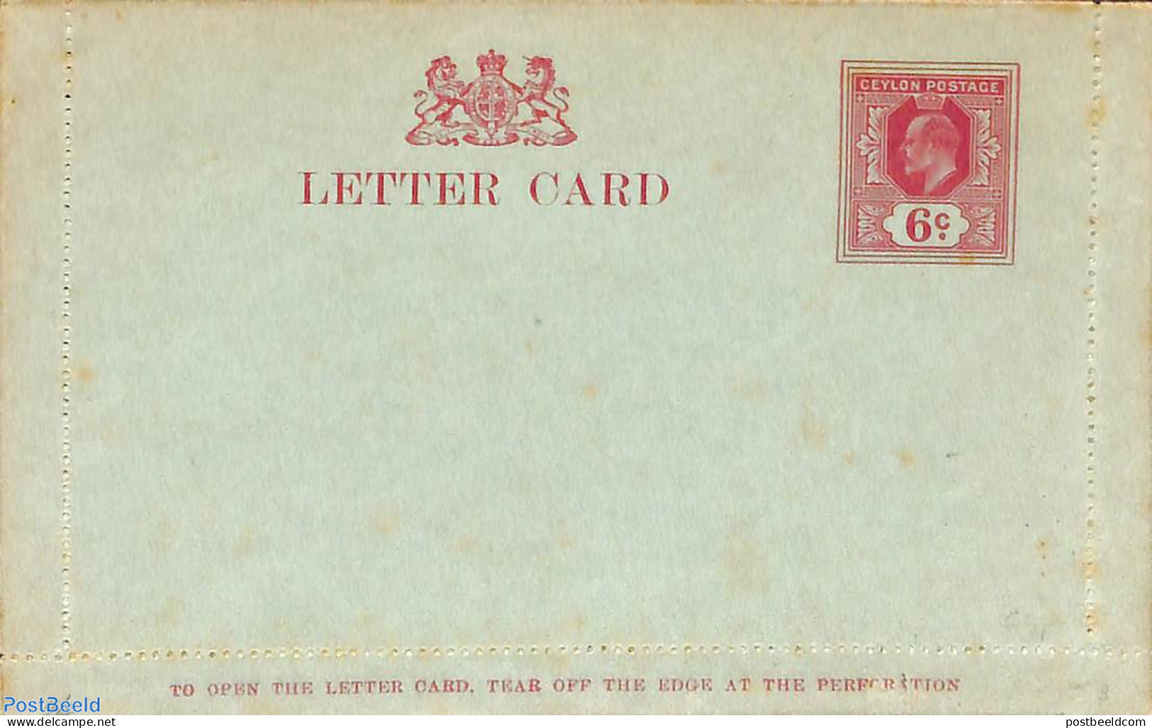 Sri Lanka (Ceylon) 1908 Letter Card 6c, Unused Postal Stationary - Sri Lanka (Ceilán) (1948-...)