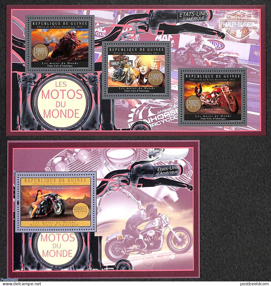 Guinea, Republic 2012 American Motorcycles 2 S/s, Mint NH, Transport - Motorcycles - Moto