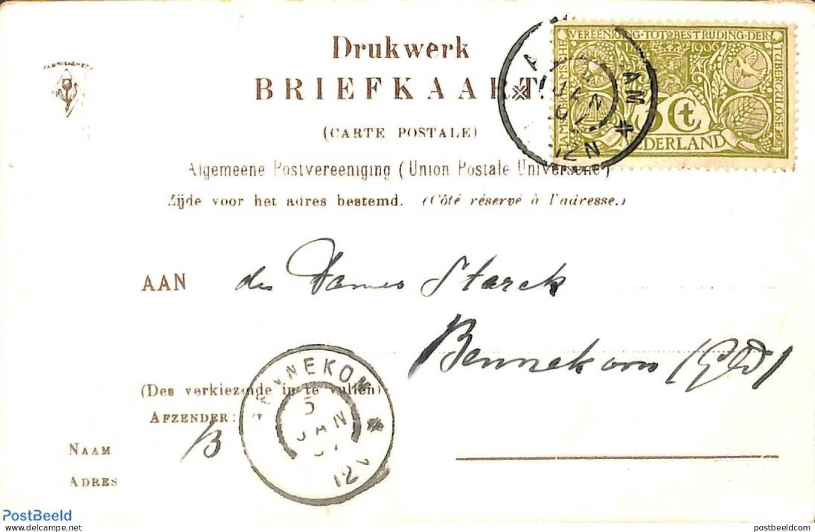 Netherlands 1907 NVPH No. 85 On Postcard From Amsterdam To Bennekom, Postal History, Health - Health - Covers & Documents