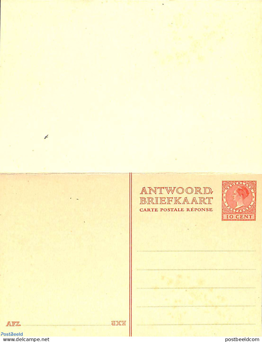 Netherlands 1926 Reply Paid Postcard 10/10c, EXP. Inverted On Reply Card, Unused Postal Stationary - Covers & Documents