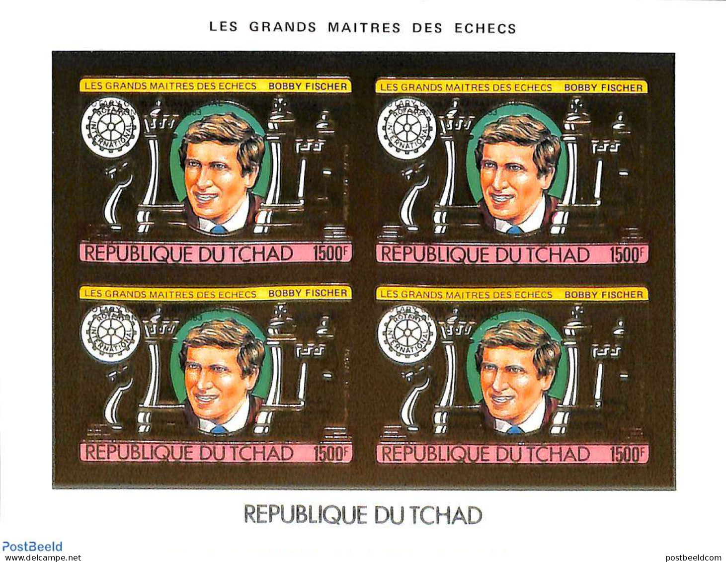 Chad 1983 Bobby Fisher M/s, With Black Rotary Overprint, Imperforated, Mint NH, Chess - Rotary - Otros & Sin Clasificación